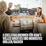 Enders® Gasgrill Chicago Next 3 R Turbo, 3-Edelstahlbrenner, doppelwandige Garhaube, 2 abklappbare Seitenablagen, integriertes Thermometer, 10,6 kW Switch Grid™, 800° Grad Turbo Zone™ #89346 - 2