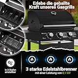 Juskys BBQ Gasgrill Louisiana 3 Brenner 8,1 kW - Gas Grillwagen inkl. Grillrost, Deckel - Grill mit Thermometer, Warmhalterost, Seitenablagen & Plane - 2