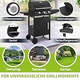 Juskys BBQ Gasgrill Louisiana 3 Brenner 8,1 kW - Gas Grillwagen inkl. Grillrost, Deckel - Grill mit Thermometer, Warmhalterost, Seitenablagen & Plane - 4