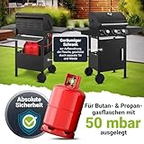 Juskys BBQ Gasgrill Louisiana 3 Brenner 8,1 kW - Gas Grillwagen inkl. Grillrost, Deckel - Grill mit Thermometer, Warmhalterost, Seitenablagen & Plane - 5