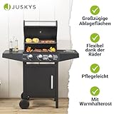 Juskys BBQ Gasgrill Louisiana 3 Brenner 8,1 kW - Gas Grillwagen inkl. Grillrost, Deckel - Grill mit Thermometer, Warmhalterost, Seitenablagen & Plane - 6