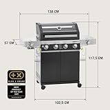 RÖSLE Gasgrill BBQ-Station VIDERO G4-S Schwarz, Grill mit 4 Edelstahlbrennern, extra Primezone und Seitenbrenner, klappbare Seitentische, VARIO+, pulverbeschichteter Stahl - 7